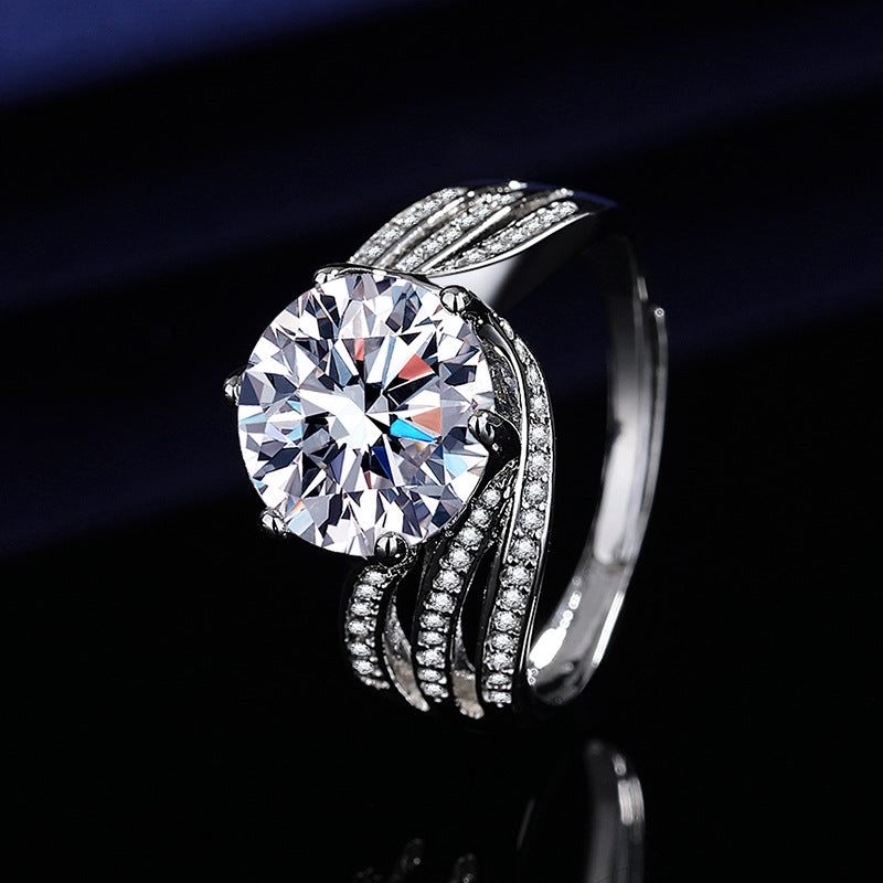 5CT Three-Row Twisted Band Bezel Cubic Zirconia Ring