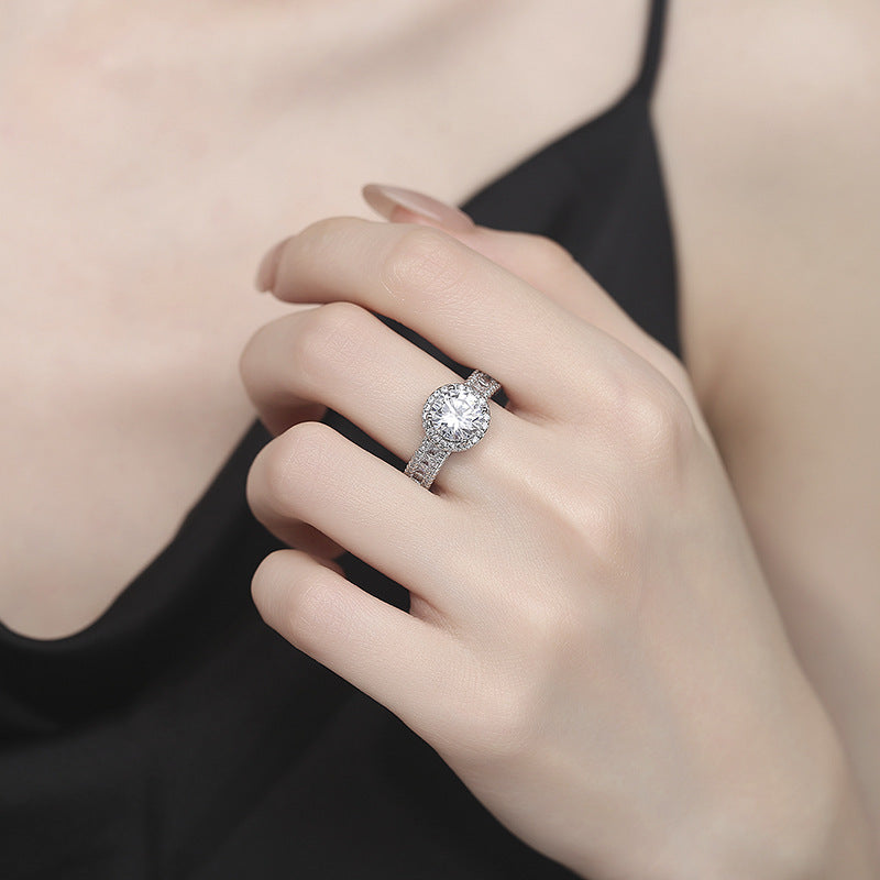 2CT Light Luxury Round Bezel Cubic Zirconia Ring